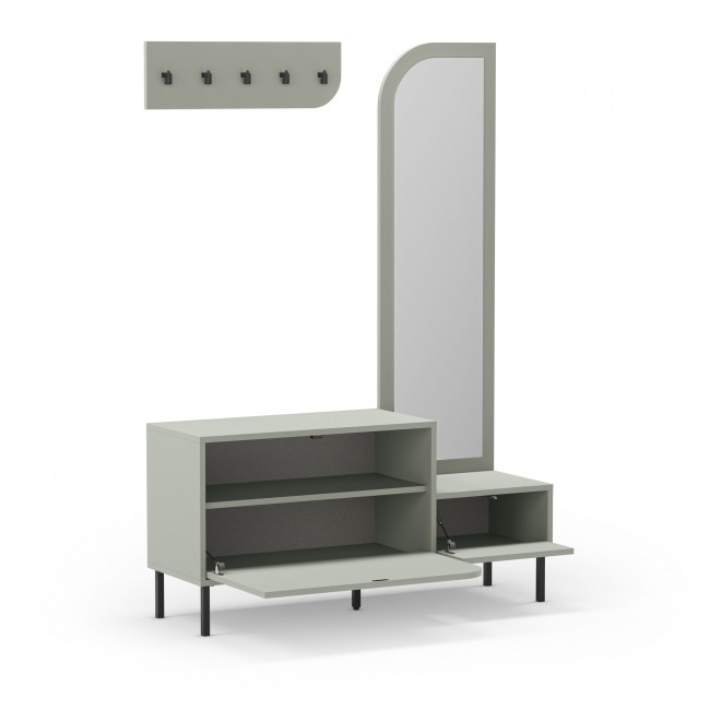 Silvar - Meuble d'entrée 2 portes avec miroir et portant en bois et métal H172cm