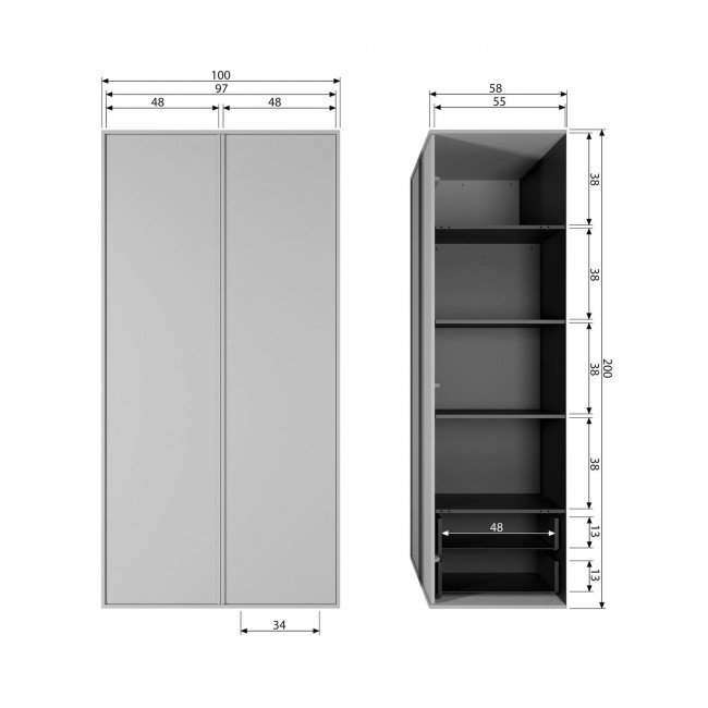 Daily - Armoire 2 portes, 2 tiroirs en bois H200cm
