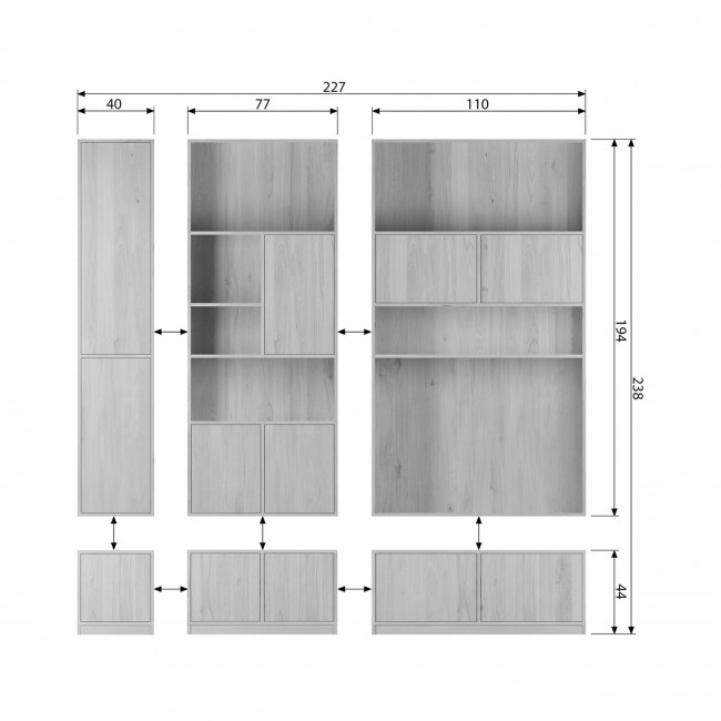 Modulair - Bibliothèque 2 portes en bois H199cm