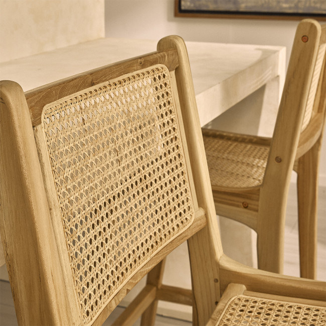Basuki - Lot de 2 tabourets de bar en teck et cannage 65cm
