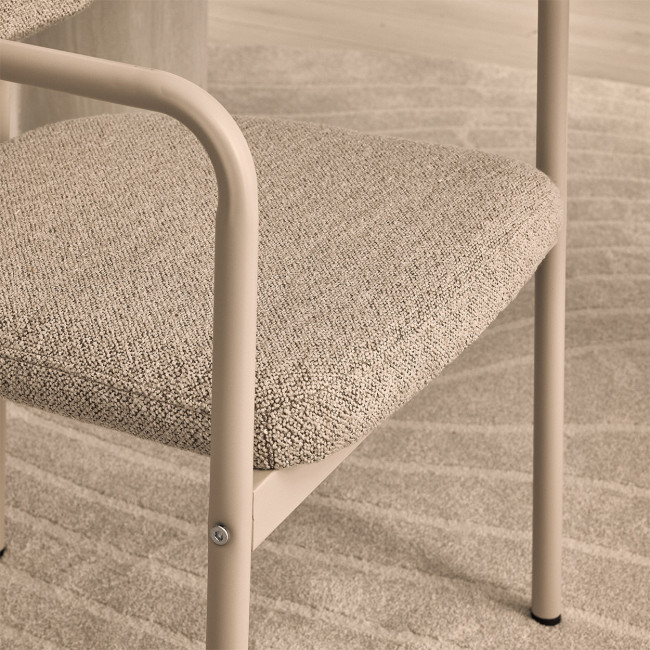 Stuart - Lot de 2 fauteuils de table en tissu bouclette pieds beiges