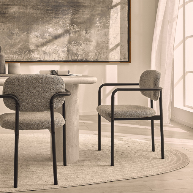 Stuart - Lot de 2 fauteuils de table en tissu bouclette et métal 