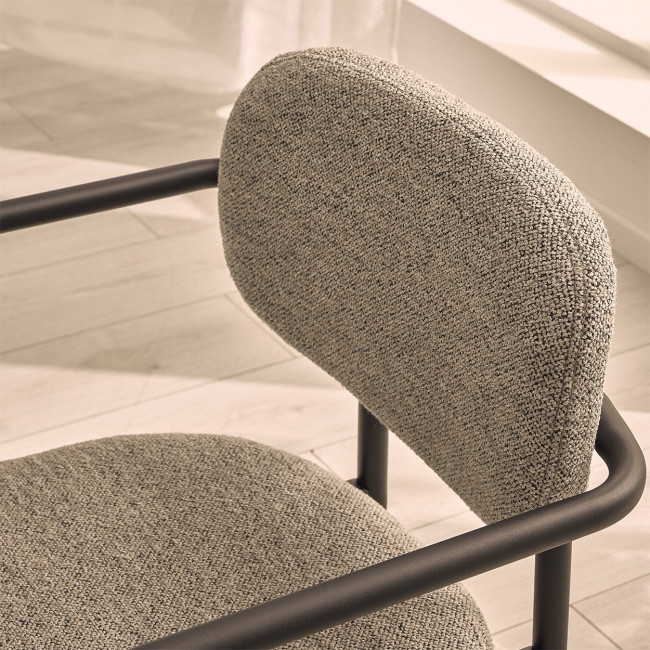 Stuart - Lot de 2 fauteuils de table en tissu bouclette et métal 