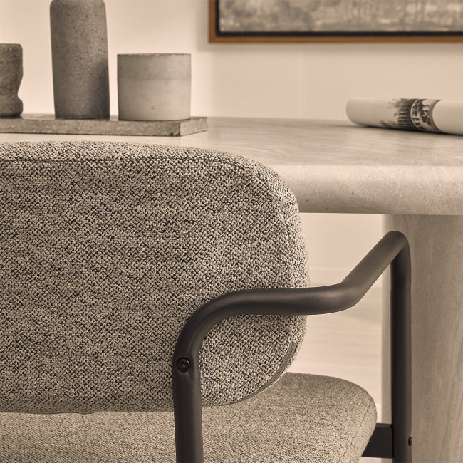 Stuart - Lot de 2 fauteuils de table en tissu bouclette et métal 