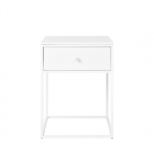 Vita - Table de chevet avec tiroir en bois et métal blanc