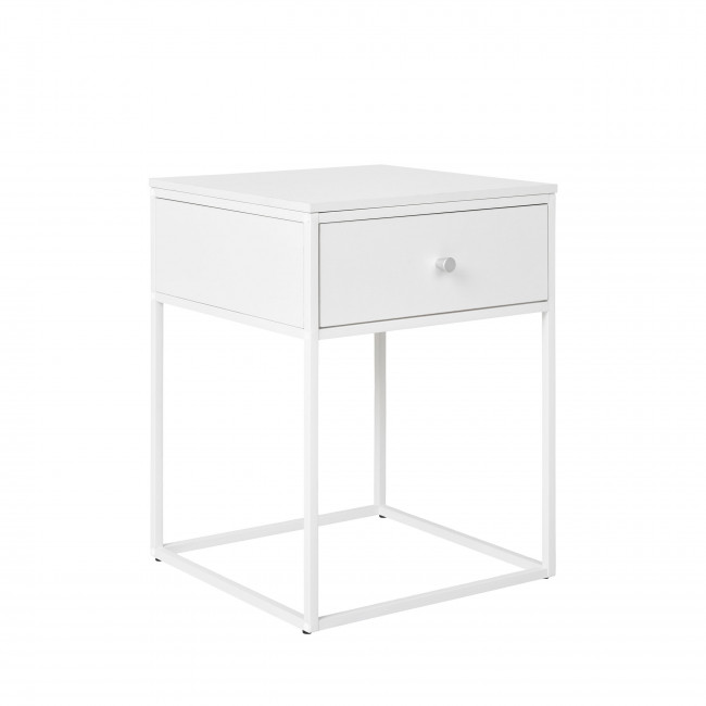 Vita - Table de chevet avec tiroir en bois et métal blanc