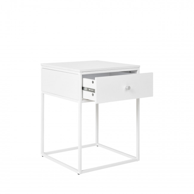 Vita - Table de chevet avec tiroir en bois et métal blanc