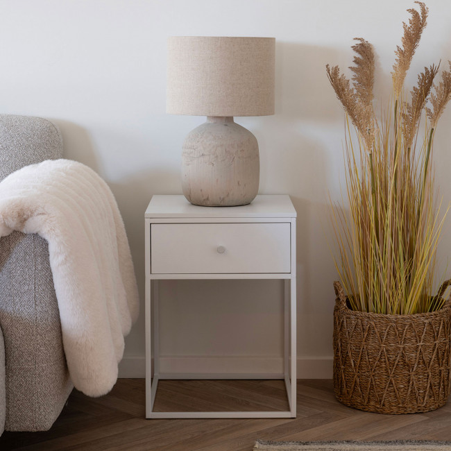 Vita - Table de chevet avec tiroir en bois et métal blanc