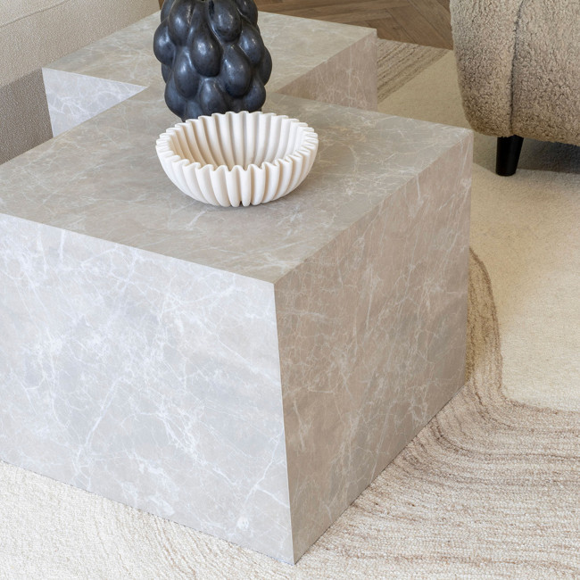 Prague - Table basse carrée en effet marbre 50x50cm