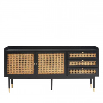 Bombong - Buffet 2 portes 3 tiroirs en bois et cannage L180cm