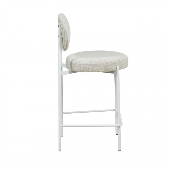 Kyoto - Lot de 2 tabourets de bar en tissu bouclette et pieds blancs