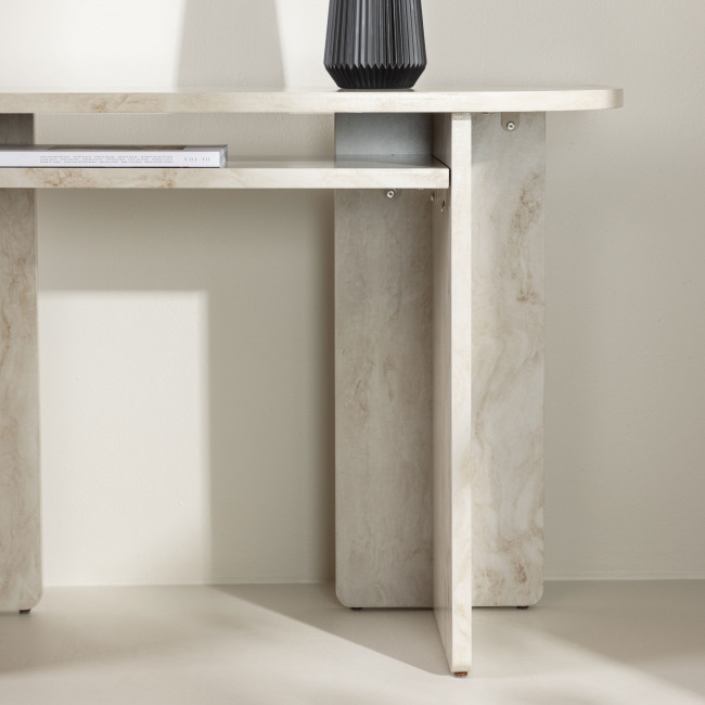 Alesund - Console aux bords arrondis en effet travertin L120cm