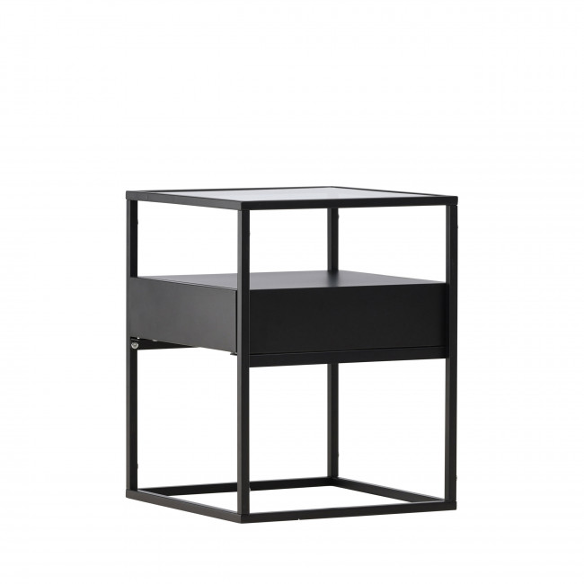 Fortaleza - Table de chevet 1 tiroir en verre et métal 