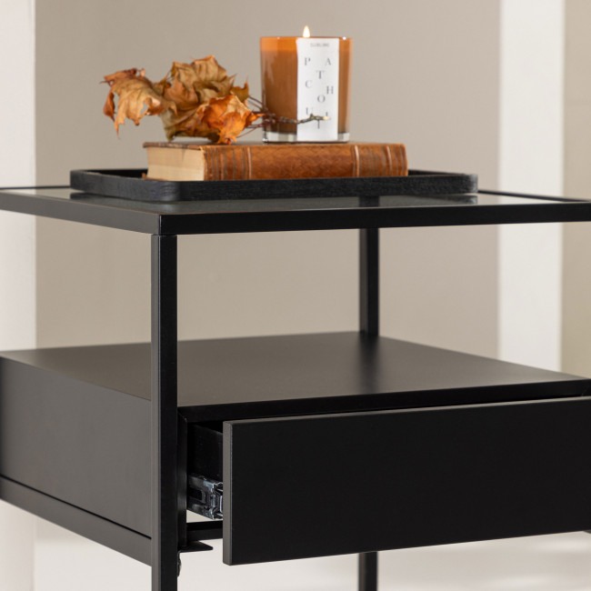 Fortaleza - Table de chevet 1 tiroir en verre et métal 