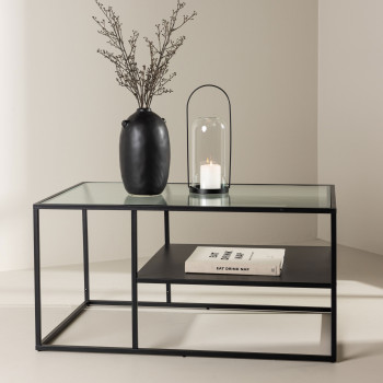 Campinas - Table basse 2 plateaux en verre et métal