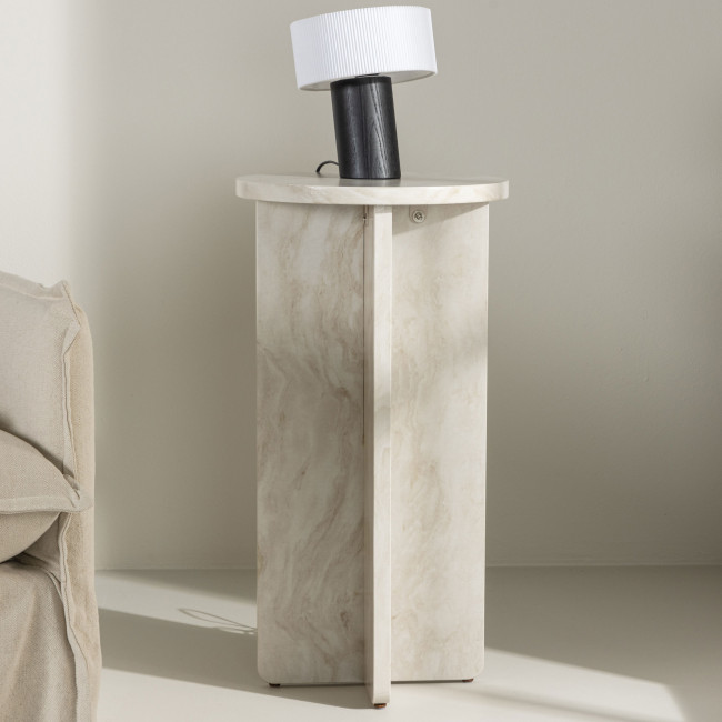 Alesund - Table d'appoint ronde en effet travertin ø40cm