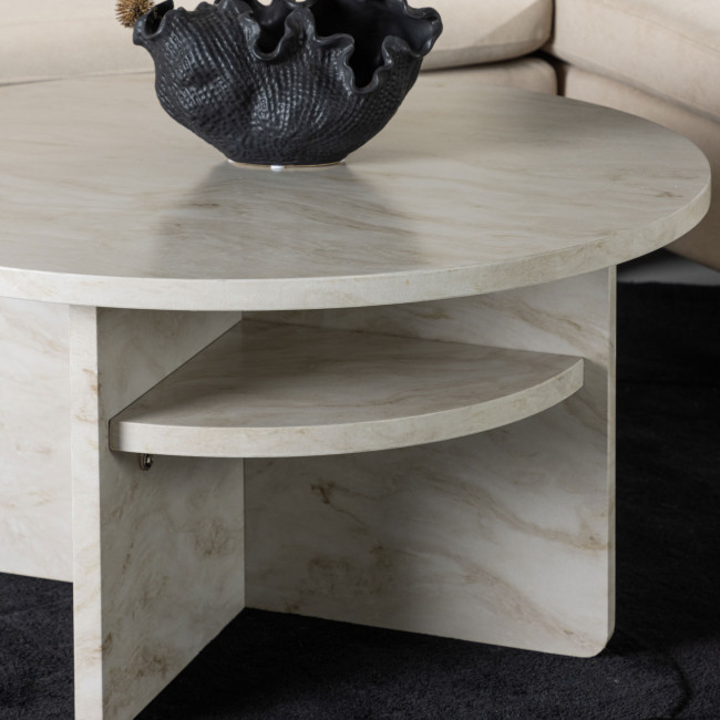 Alesund - Table basse ronde en effet travertin ø85cm