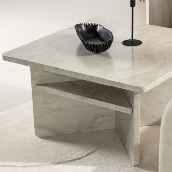 Alesund - Table basse carrée en effet travertin 75x75cm