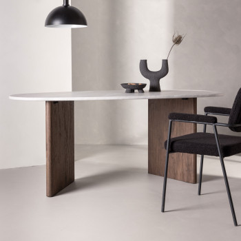 Gronvik - Table à manger 8 personnes organique en effet marbre