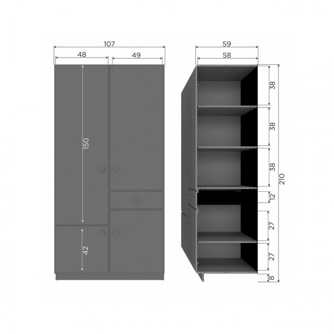 Alfie - Armoire 4 portes 1 tiroir en bois H210cm