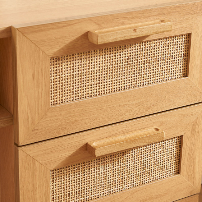 June - Bureau 1 porte 3 tiroirs en bois et cannage L135cm