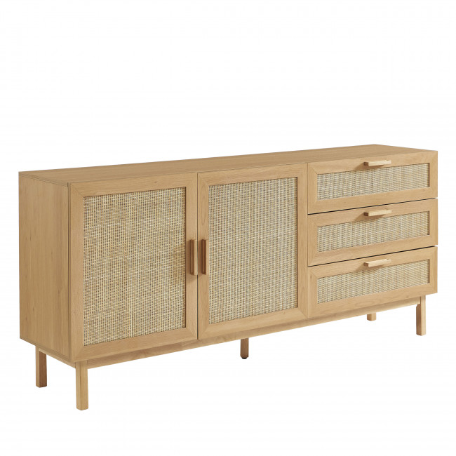 June - Buffet 2 portes 3 tiroirs en bois et cannage L180cm
