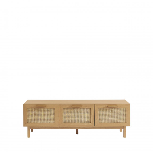 June - Banc d'entrée avec rangement à chaussures en bois et cannage L140cm