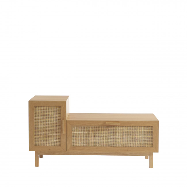 June - Banc d'entrée avec rangement à chaussures en bois et cannage L120cm