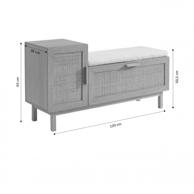 June - Banc d'entrée avec rangement à chaussures en bois et cannage L120cm