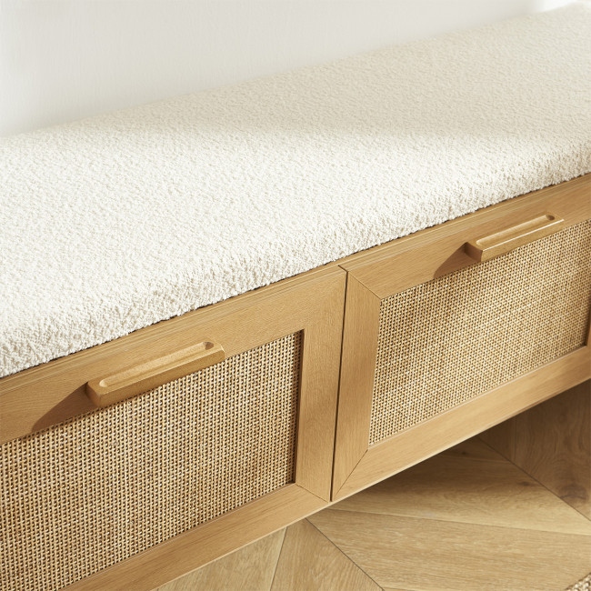 June - Banc d'entrée avec rangement à chaussures en bois et cannage L140cm