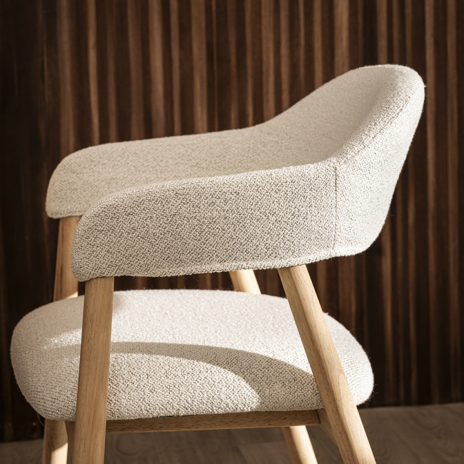 Marina - Lot de 2 fauteuils de table en tissu bouclette et bois