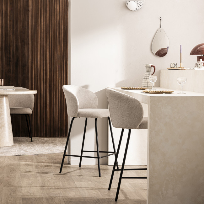 Namia - Lot de 2 tabourets de bar en tissu et métal H65cm