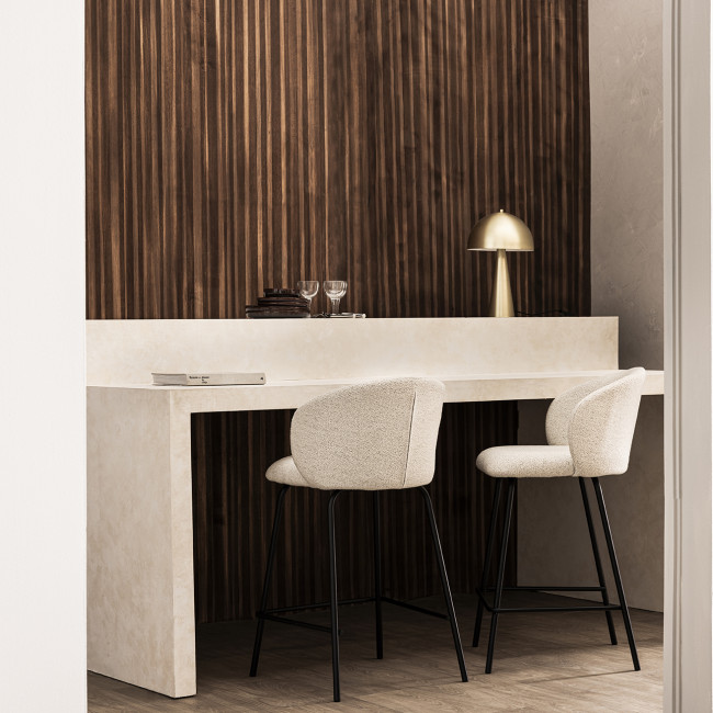 Namia - Lot de 2 tabourets de bar en tissu bouclette et métal H65cm