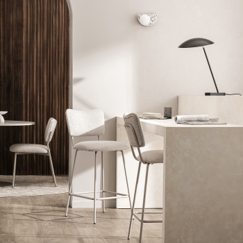 Vander - Lot de 2 chaises de bar en tissu et métal pieds beiges H65cm