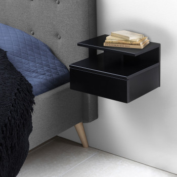 Kamichi - Table de chevet murale 1 niche, 1 tiroir en bois