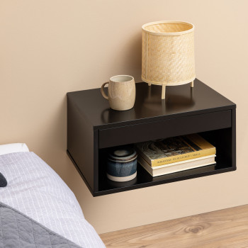 Mano - Table de chevet murale 1 niche, 1 tiroir en bois