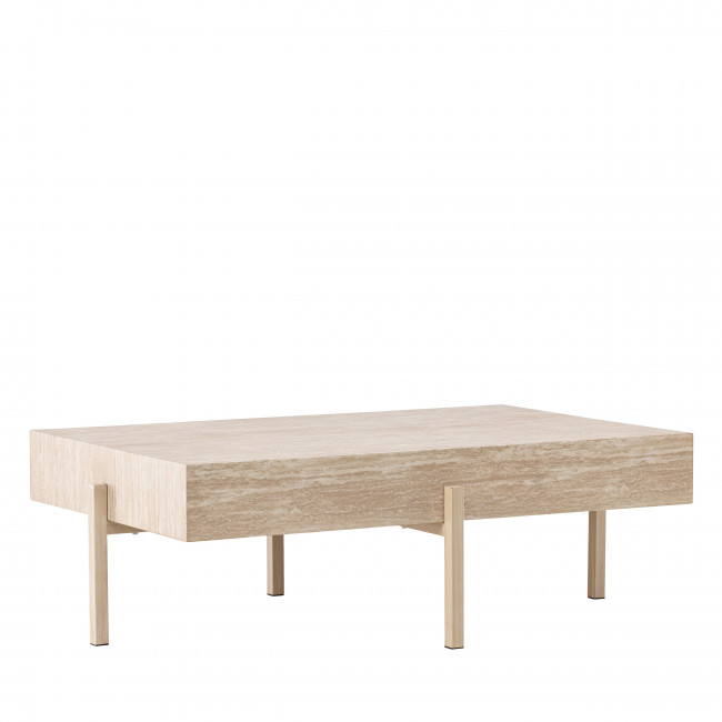 Vadholmen - Table basse effet travertin et métal 80x130cm