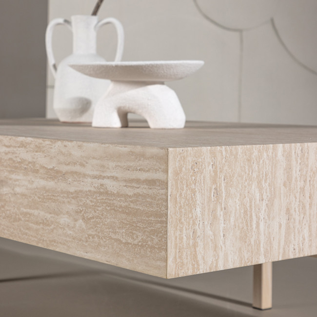 Vadholmen - Table basse effet travertin et métal 80x130cm