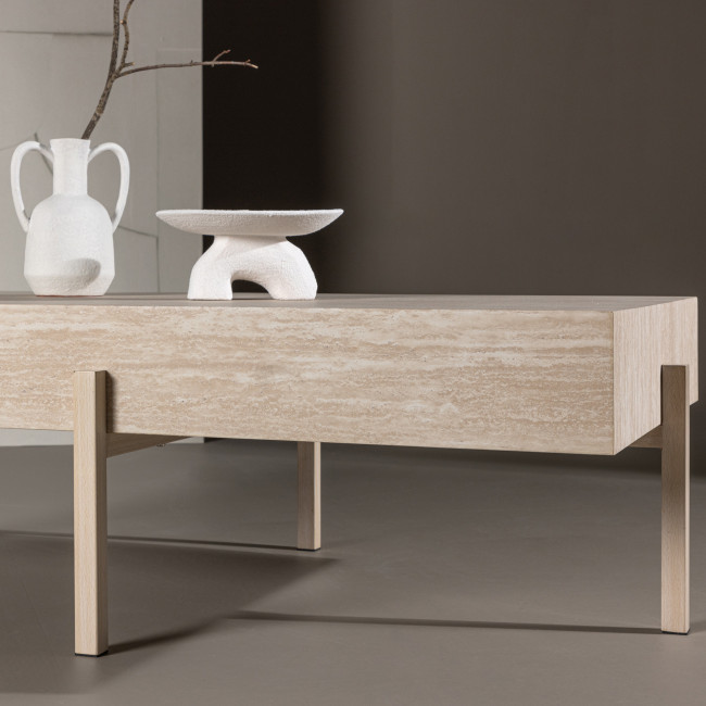 Vadholmen - Table basse effet travertin et métal 80x130cm