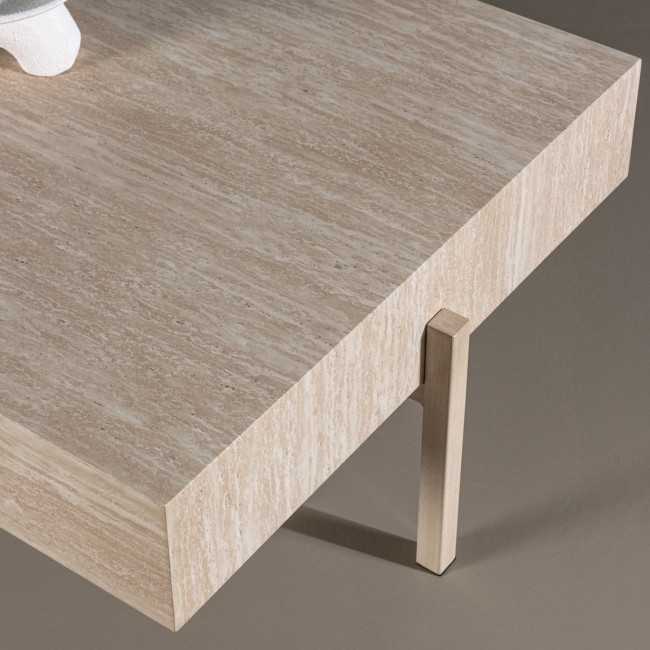 Vadholmen - Table basse effet travertin et métal 80x130cm