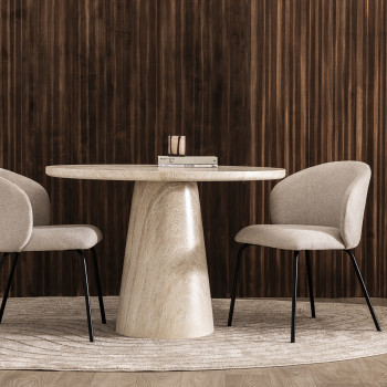 Danli - Table à manger ronde effet travertin ø110cm