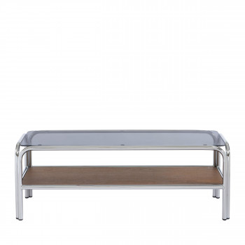 Gliss - Meuble TV en verre et pieds chrome L120cm
