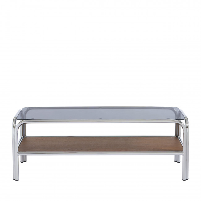 Gliss - Meuble TV en verre et pieds chrome L120cm