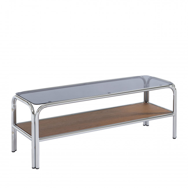 Gliss - Meuble TV en verre et pieds chrome L120cm