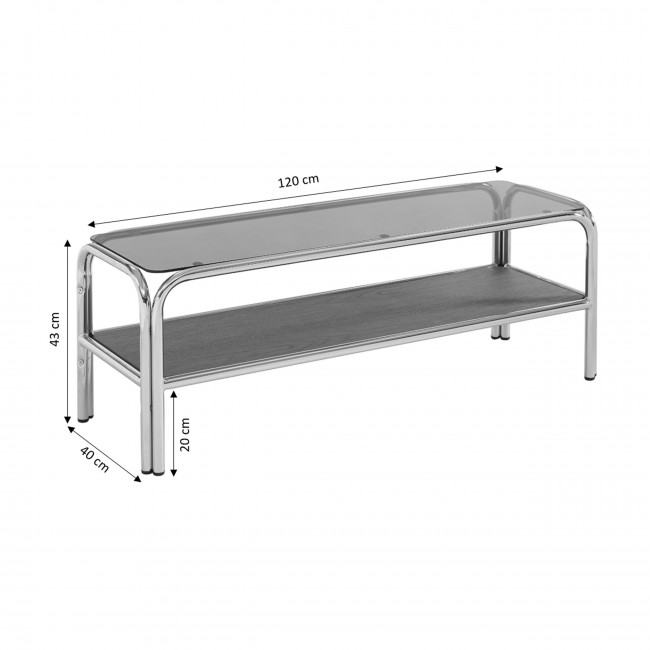 Gliss - Meuble TV en verre et pieds chrome L120cm