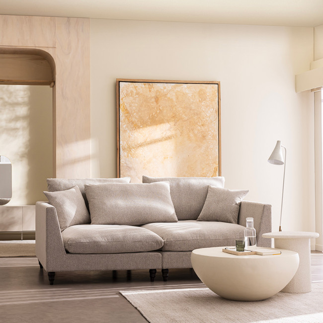 Farrah - Canapé d'angle gauche convertible 5 places en tissu pieds tournés 