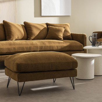 Villabon - Pouf en tissu pieds épingles noirs