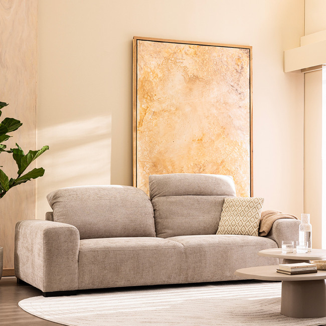 Sam - Canapé 3 places avec têtières réglables en tissu chenille