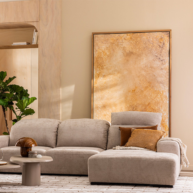 Sam - Canapé d'angle droit 4 places avec têtières réglables en tissu chenille