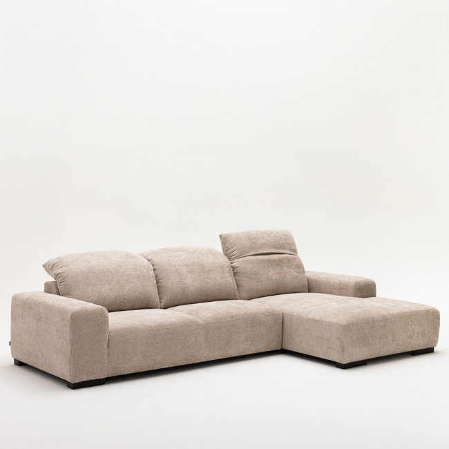 Sam - Canapé d'angle droit 4 places avec têtières réglables en tissu chenille